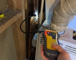 Furnace – Gas Detected at the Piping Connections Gas piping connections at a furnace where a combustible gas detector indicated a leak