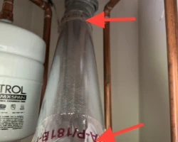 Water Heater Vent – Joint Held with Foil Tape Water heater flue vent connector joint wrapped in foil tape instead of screwed together