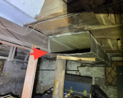 Supply Duct – Open and Disconnected Basement supply duct with an open disconnected end discharging into the basement